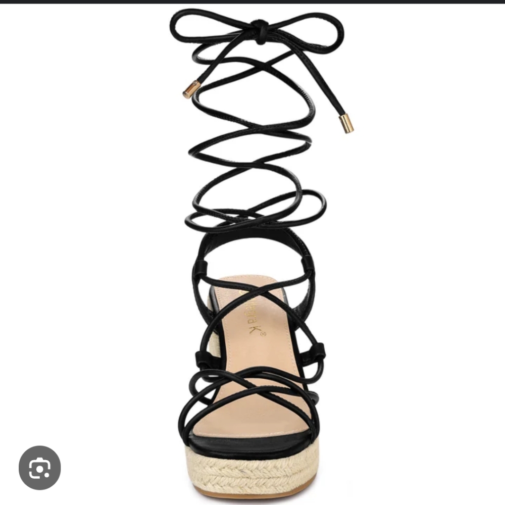 Steve Madden Starlight Black Strappy Wedge Espadrilles 9M - Picture 2 of 15